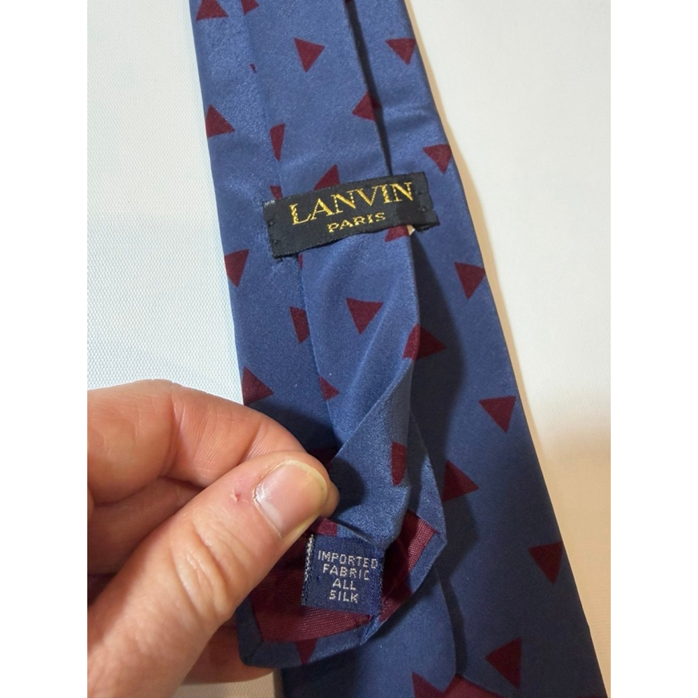 Lanvin Paris Silk Tie Blue Geometric Triangle Designer Mens Necktie - Picture 5 of 6